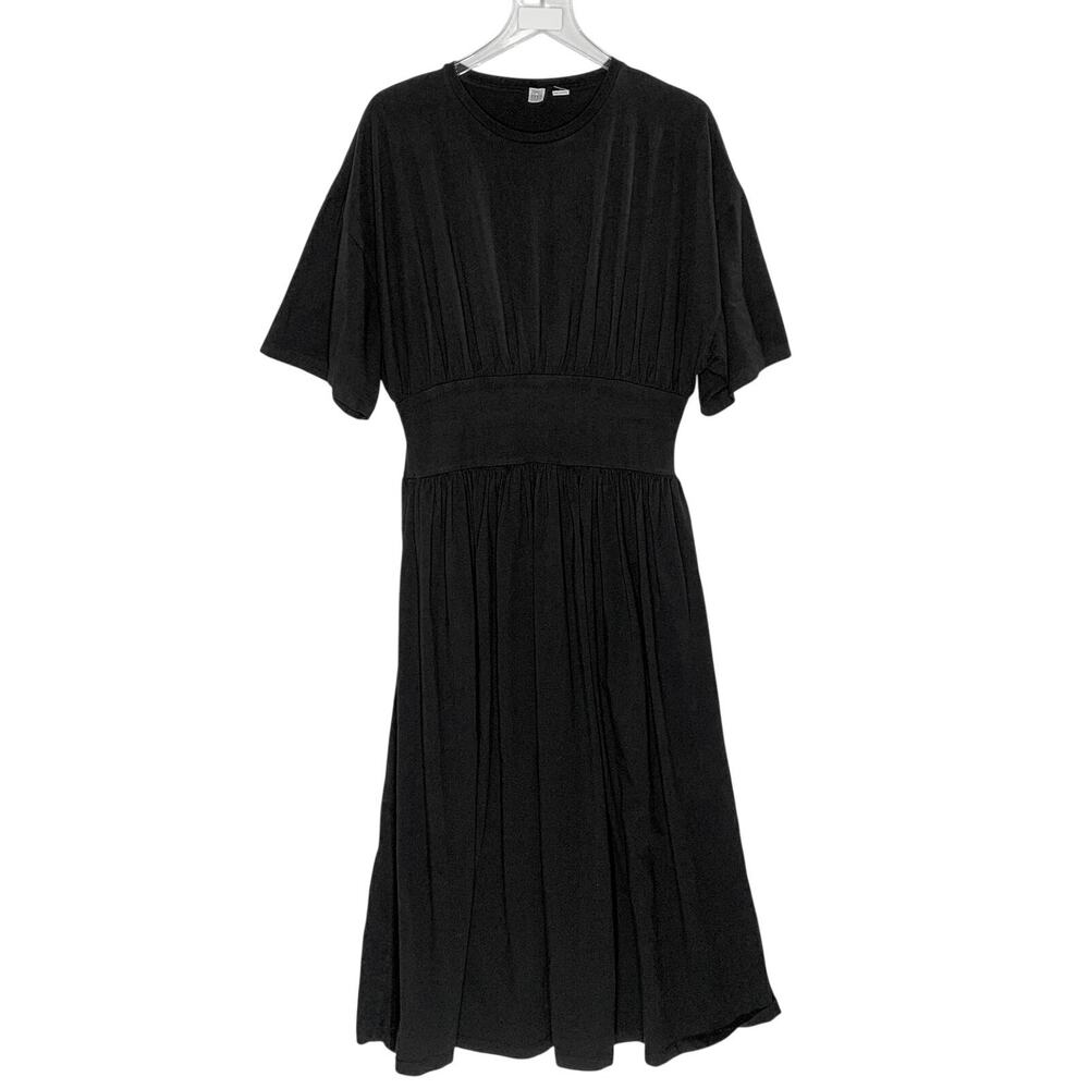 Toteme Cotton Tee Midi Dress XL Black Fitted Waist Panel Short Sleeves